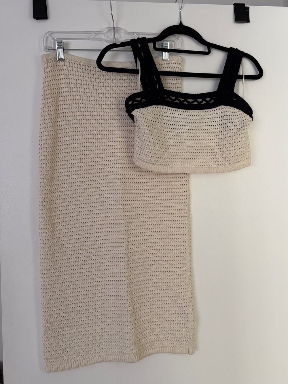 House of Harlow 1960 | Cream Crochet Two-Piece Set | Crop Top & Midi Skirt
